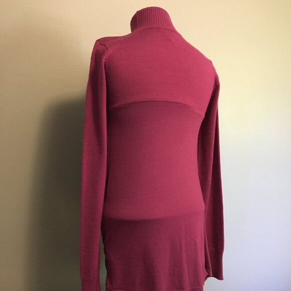 Flamenco Pink Wool Mock Neck Ruched + Drape Wrap Sweater - XS - Picture 5 of 16